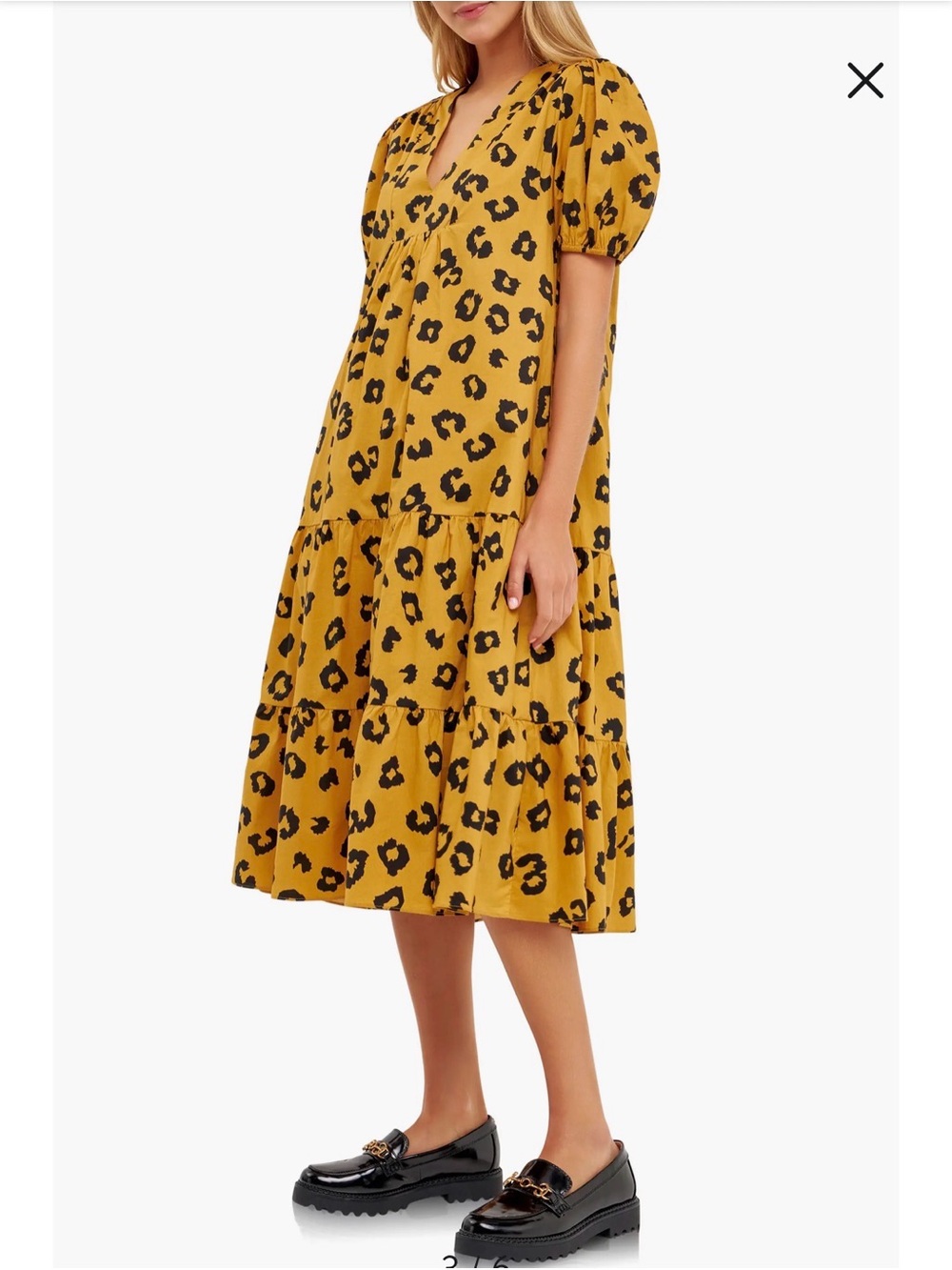 English Factory Animal Print Cotton Midi Dress In Leopard Size XS NWOT